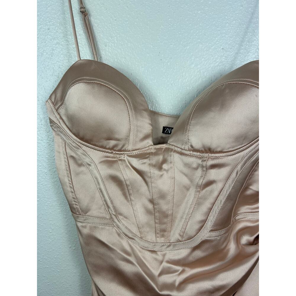 Zara Bustier Corset Satin Mini Dress Champagne Medium - Picture 9 of 14